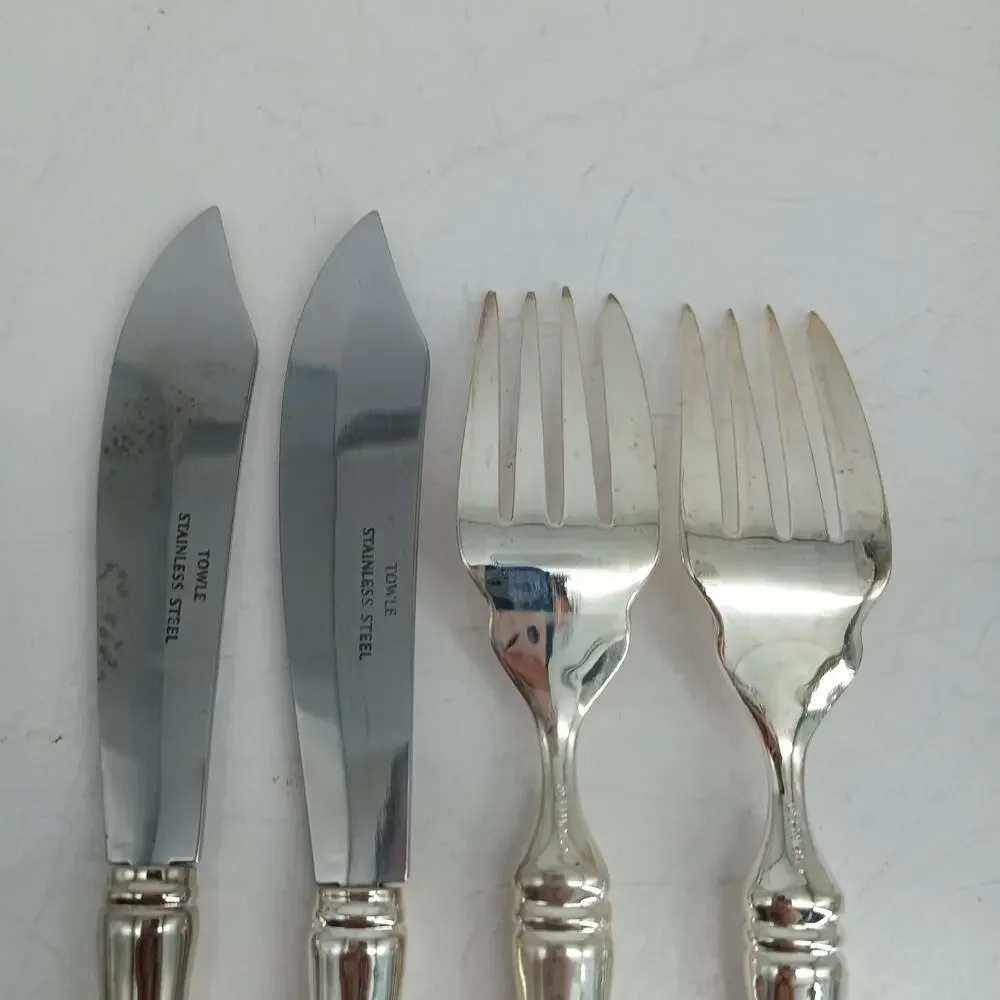 4X Towle Boston Antique Hollow Handled Knives And Forks Silverplate